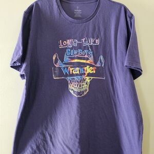 Wrangler Men's Purple Graphic T-Shirt 2XL Long Live Cowboys Skull Western Tee